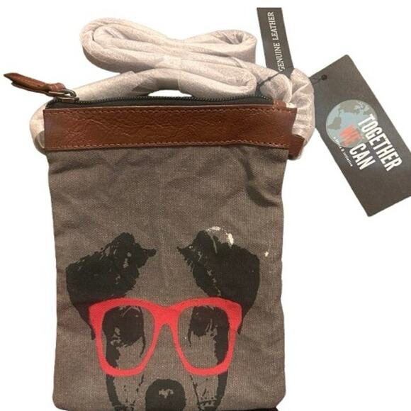 Monica b Handbags - NWT! Monica B Upcycled Crossbody Dog With Glasses Eco-Friendly Bag